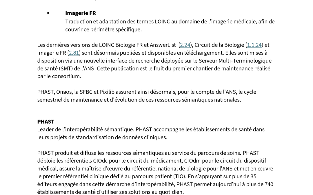 PHAST pilote un consortium autour de la terminologie LOINC pour l’ANS 